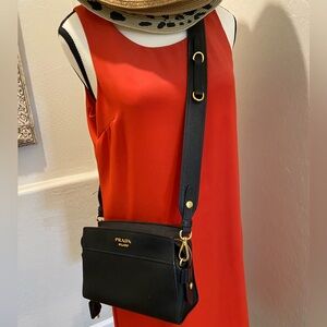 Prada Saffiano City Esplanade. Black with guitar style strap